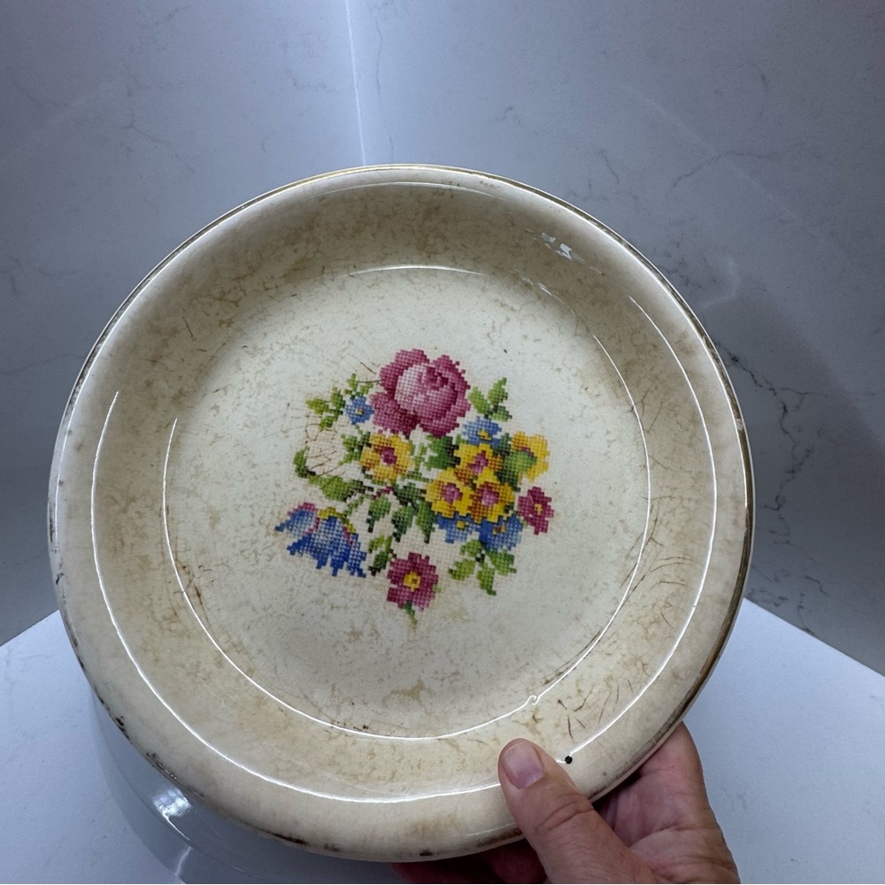 Bakerite oval serving pie plate 22K gold rim floral